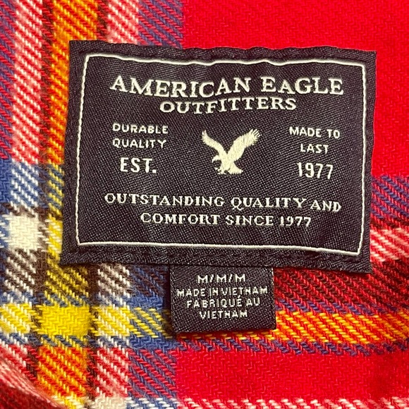 American Eagle Plaid Soft Flannel Shirt Button Up Mens Medium Red 611:S1403 - Picture 7 of 9